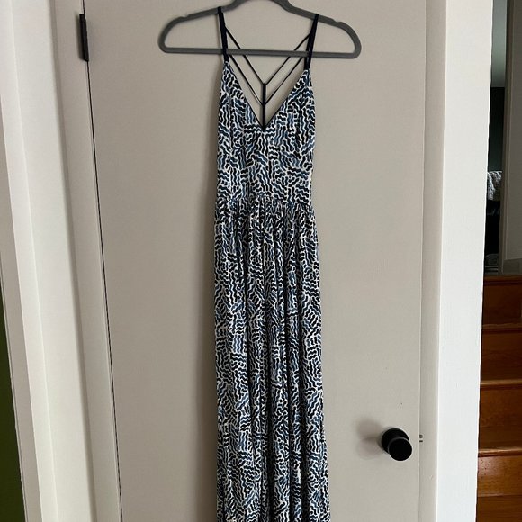 Backless Blue and White Maxi Dress - Picture 1 of 3